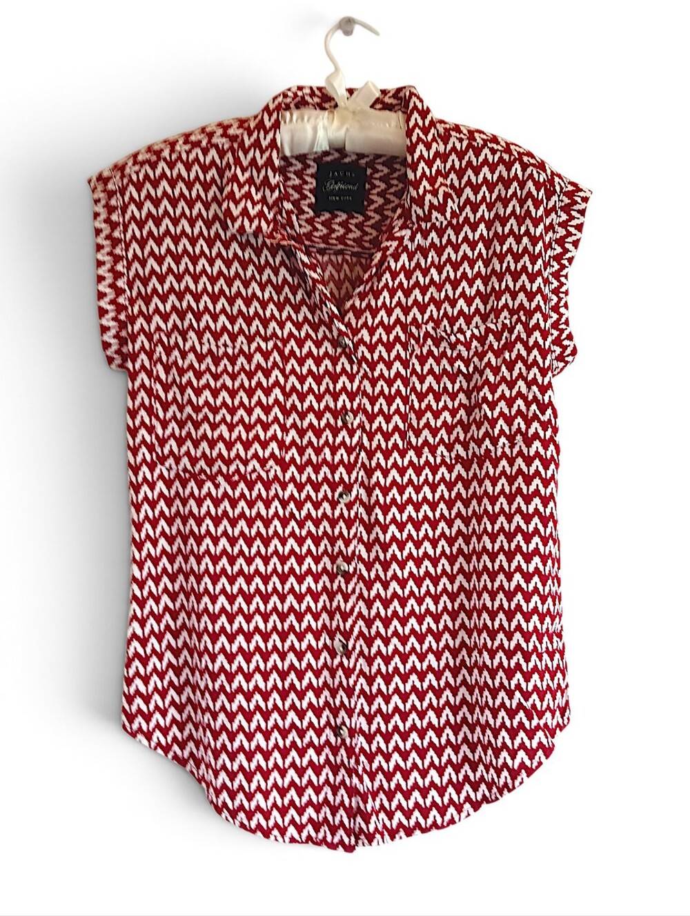 Jachs Girlfriend red white zigzag ikat-print button-up blouse Cap Sleeves Dressy